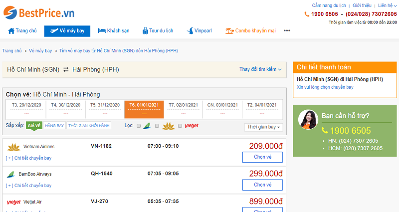 Vé máy bay đi Hải Phòng tháng 1