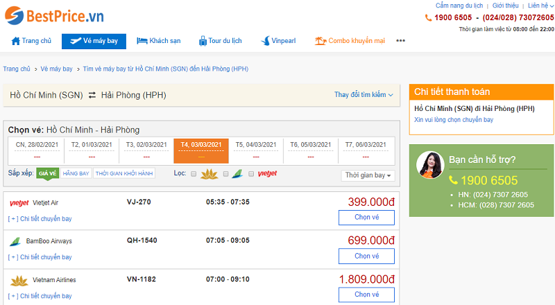 Vé máy bay đi Hải Phòng tháng 3