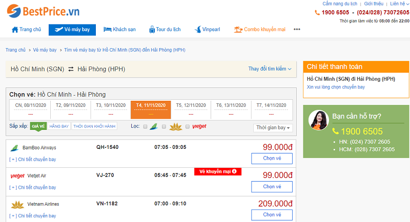 Vé máy bay đi Hải Phòng tháng 11