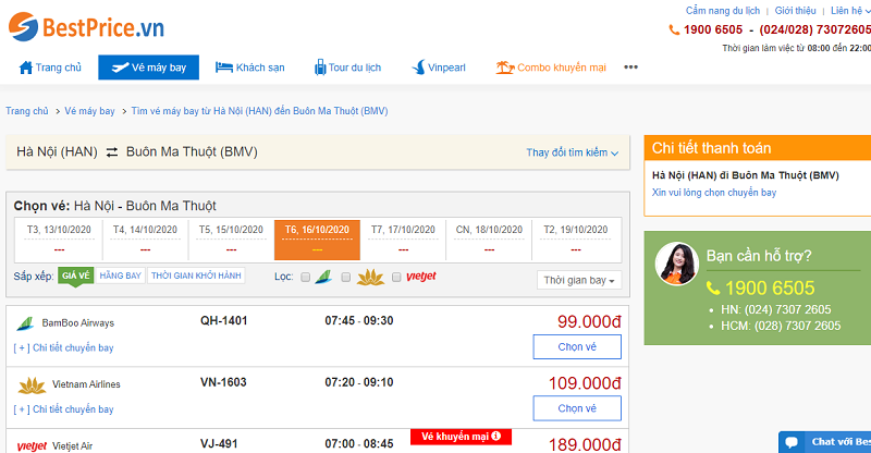 Vé máy bay đi Buôn Ma Thuột tháng 10