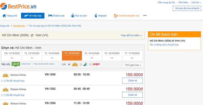 Vé máy bay đi Vinh Vietnam Airlines