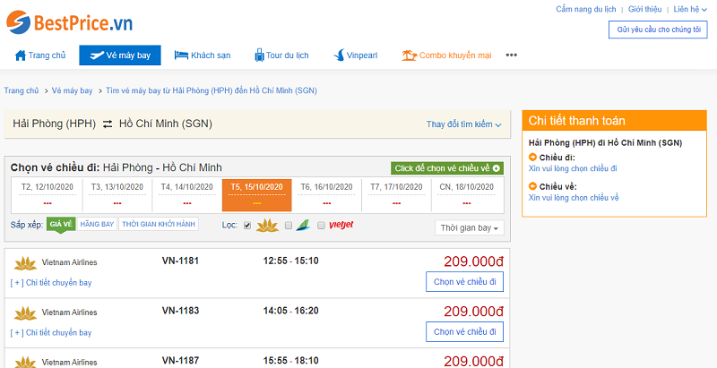 Vé máy bay đi Sài Gòn Vietnam Airlines