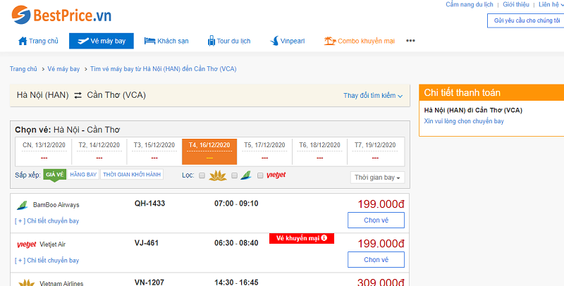 Vé máy bay đi Cần Thơ tháng 12