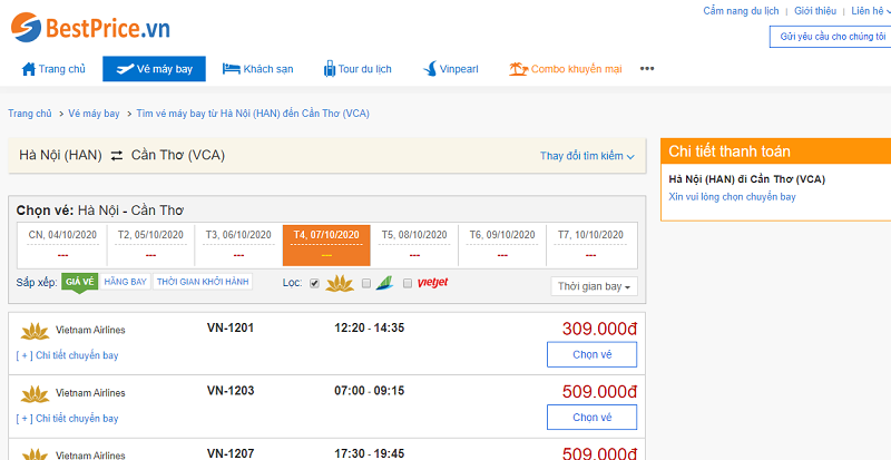 Vé máy bay đi Cần Thơ Vietnam Airlines