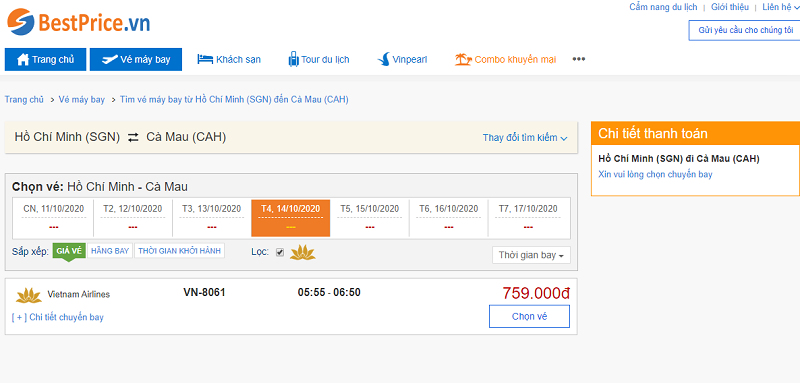 Vé máy bay đi Cà Mau Vietnam Airlines