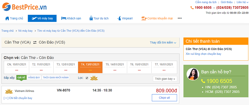Vé máy bay đi Côn Đảo tháng 1