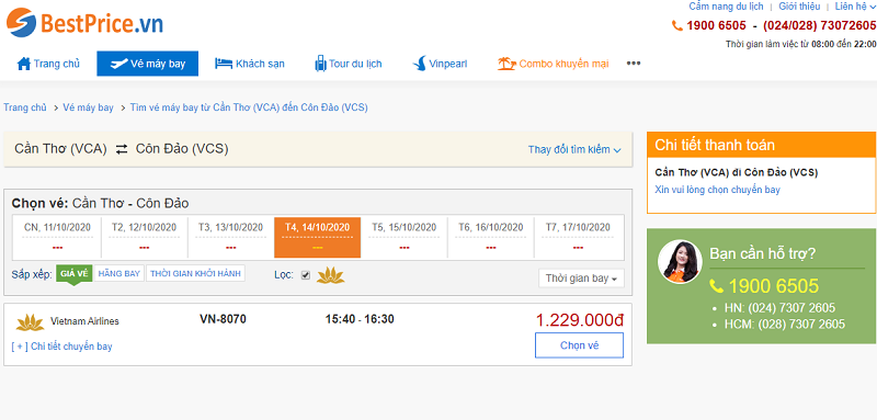 Vé máy bay đi Côn Đảo Vietnam Airlines