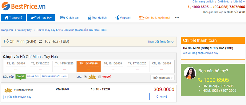Vé máy bay đi Tuy Hòa Vietnam Airlines