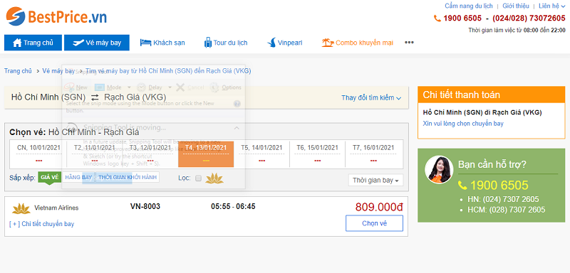 Vé máy bay đi Rạch Giá tháng 1