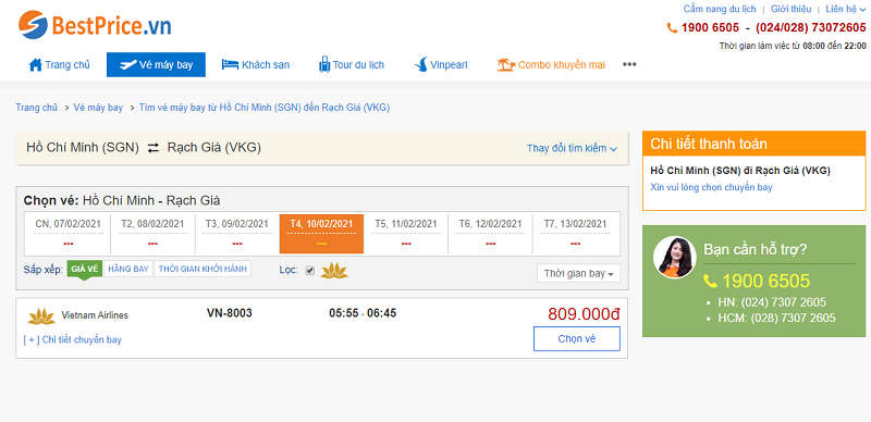 Vé máy bay đi Rạch Giá tháng 2