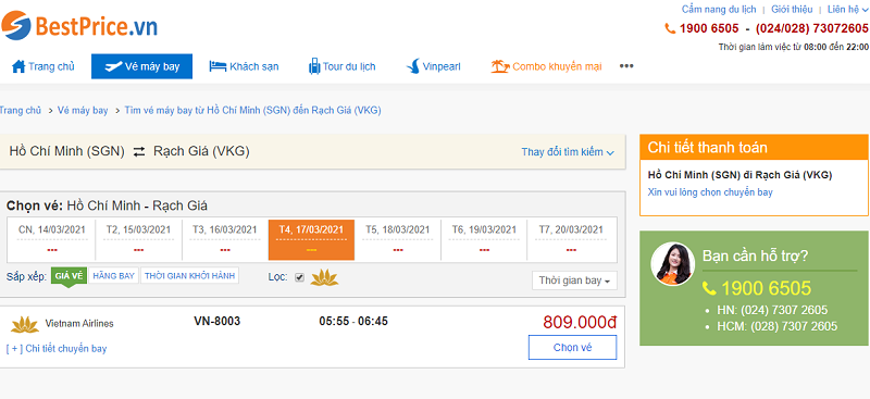 Vé máy bay đi Rạch Giá tháng 3