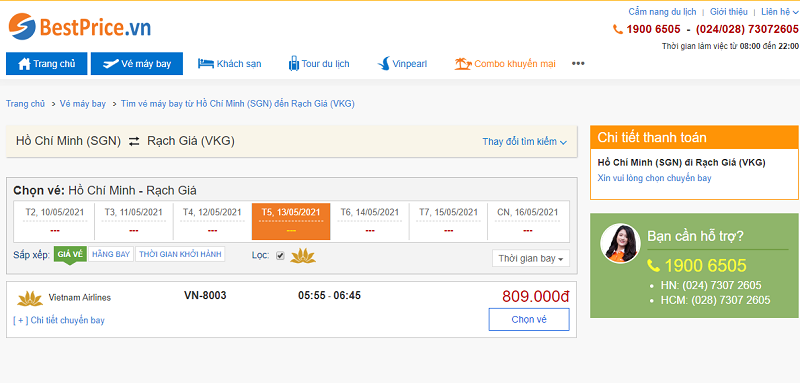 Vé máy bay đi Rạch Giá tháng 5