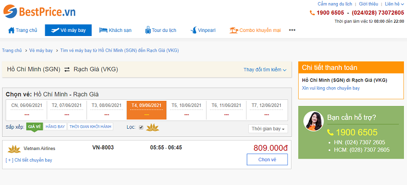 Vé máy bay đi Rạch Giá tháng 6