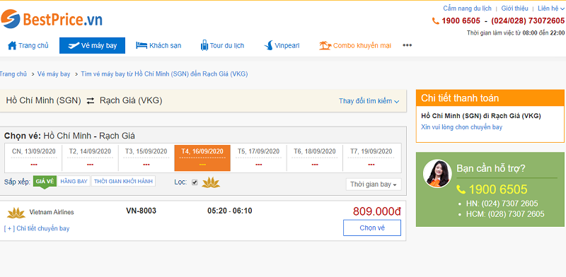 Vé máy bay đi Rạch Giá tháng 9