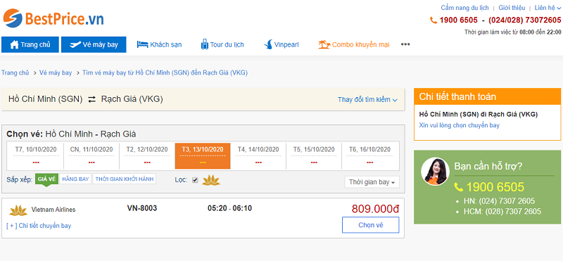 Vé máy bay đi Rạch Giá tháng 10