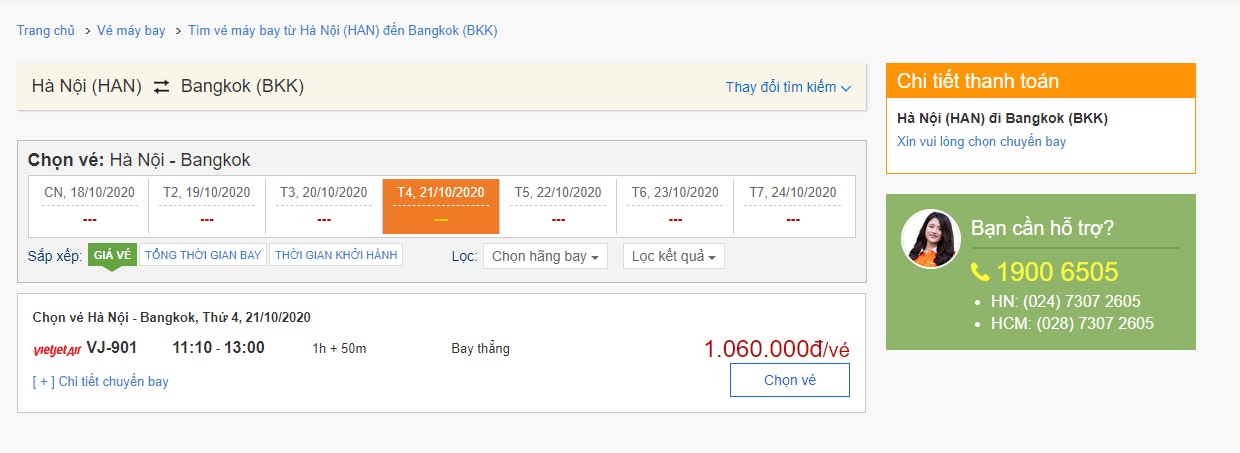 Vé máy bay đi Thái Lan hãng Vietjet Air