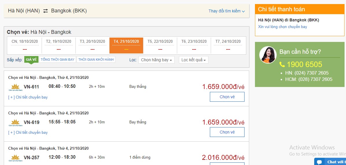 Vé máy bay đi Thái Lan Vietnam Airlines