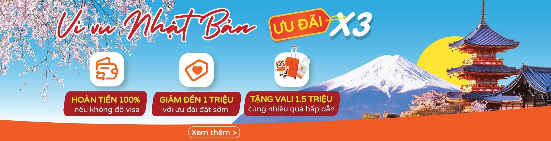 Banner tour Nhật Bản: Anh Đào + Ưu đãi x3