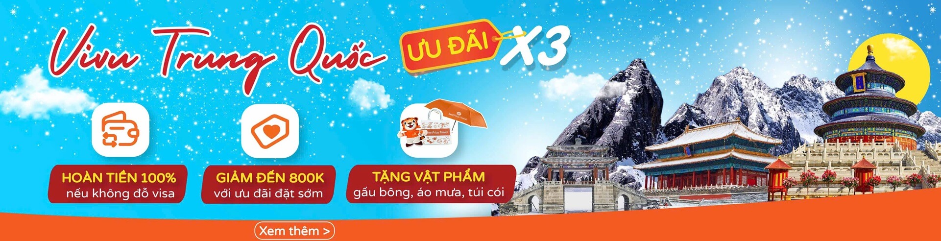 Tour Trung Quốc: Ưu đãi x3