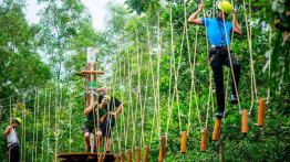 Vé Zipline + đi bộ trên dây Highwire tại Suối khoáng nóng Alba Thanh Tân