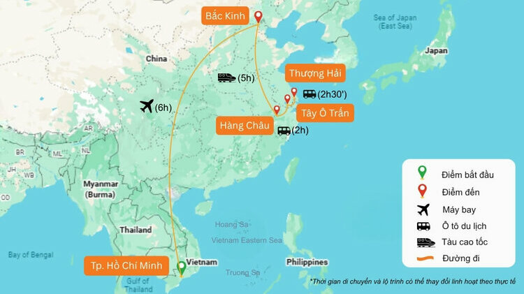 Bản đồ tham khảo lịch trình tour