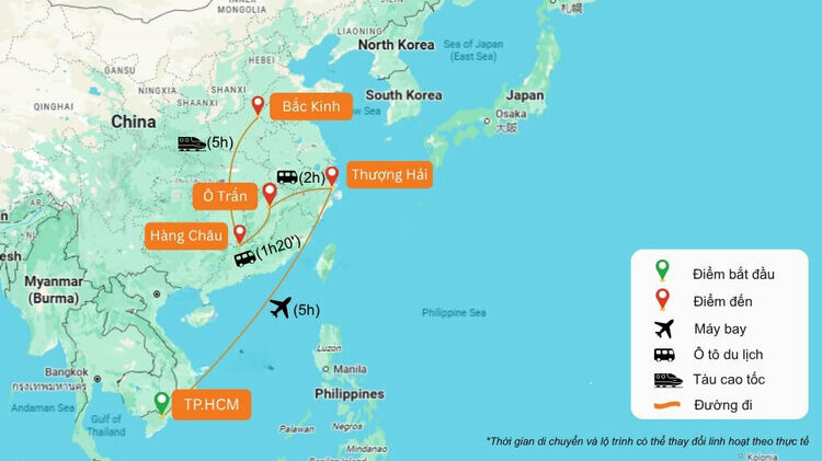 Hành trình tham khảo tour HCM - Thượng Hải - Ô Trấn - Hàng Châu - Bắc Kinh 7 ngày 6 đêm