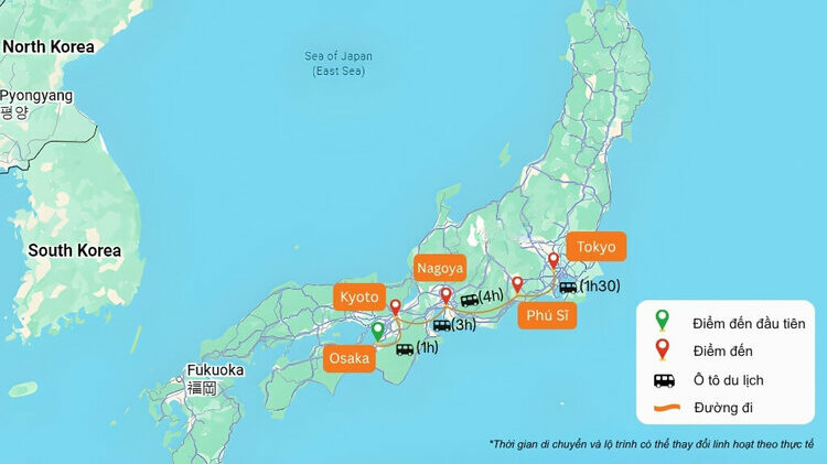 Bản đồ tham khảo tour Nhật Bản 6N5Đ