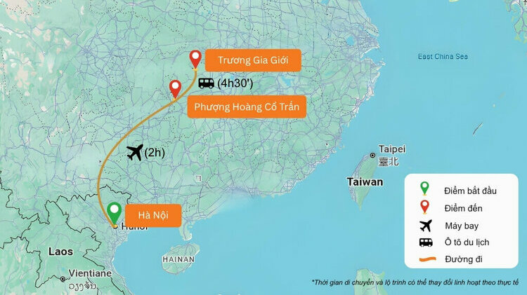 Hành trình di chuyển Hà Nội - Phượng Hoàng Cổ Trấn - Trương Gia Giới