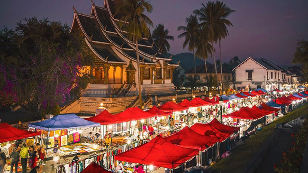 Tourists are free to explore Luang Prabang at night.