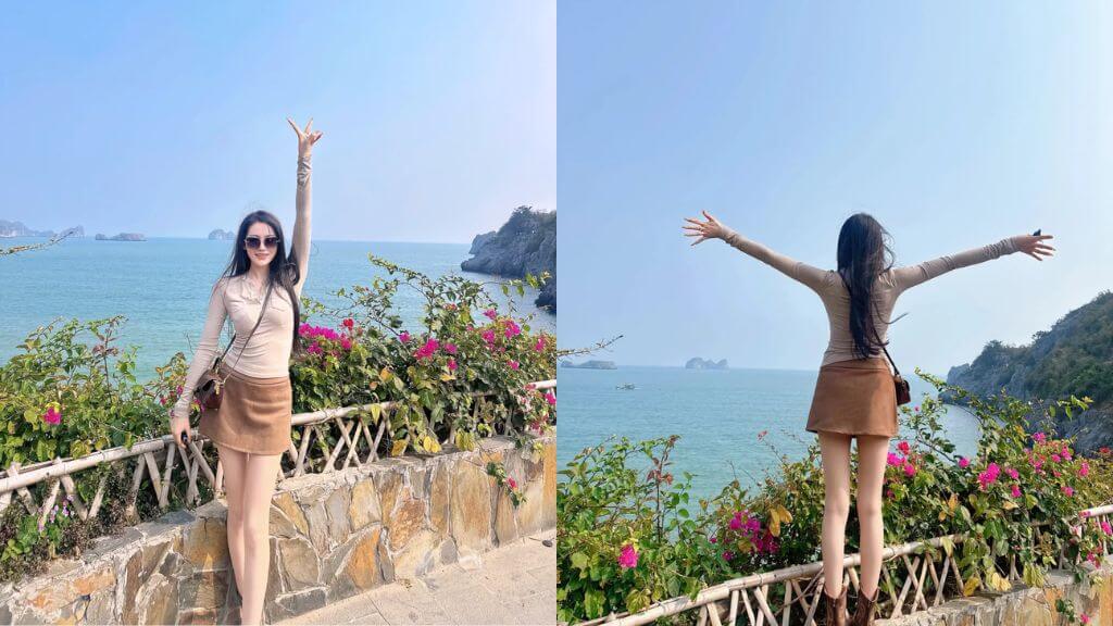 Du khách chụp hình check in tại đảo Cát Bà