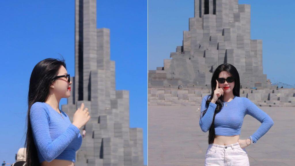 Du khách check in Tháp Nghinh Phong