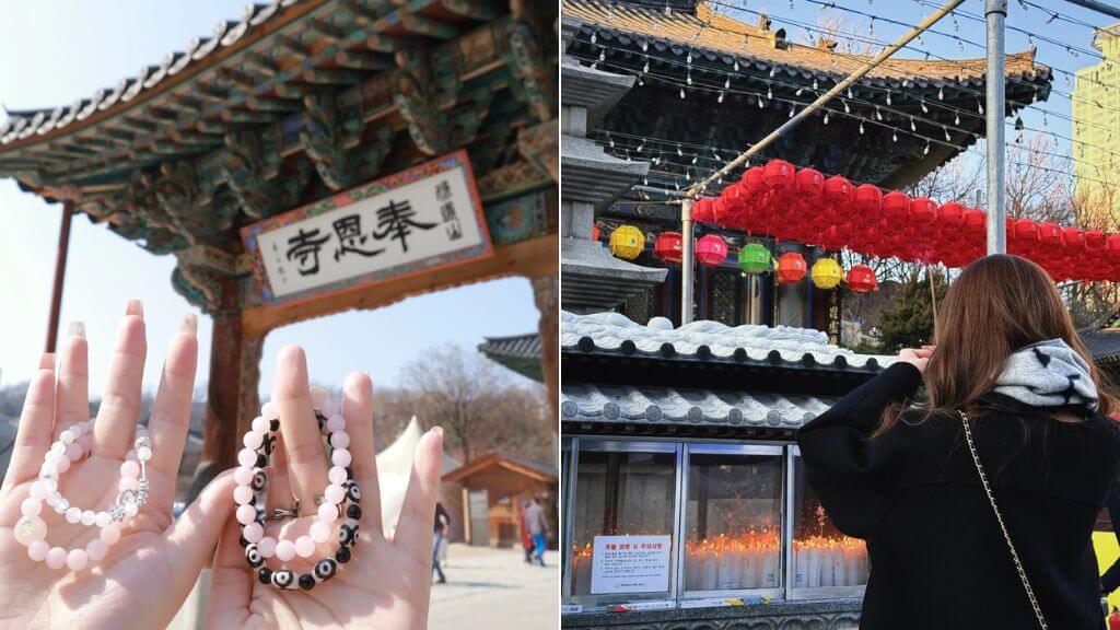 Du khách chiêm bái và tham quan đền Bongeunsa mùa xuân