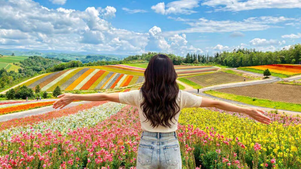 Cánh đồng hoa bảy sắc rực rỡ giữa Hokkaido