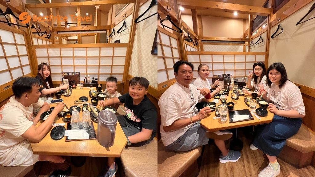 Du khách dùng bữa tối tại nhà hàng trong tour Kyto - Osaka