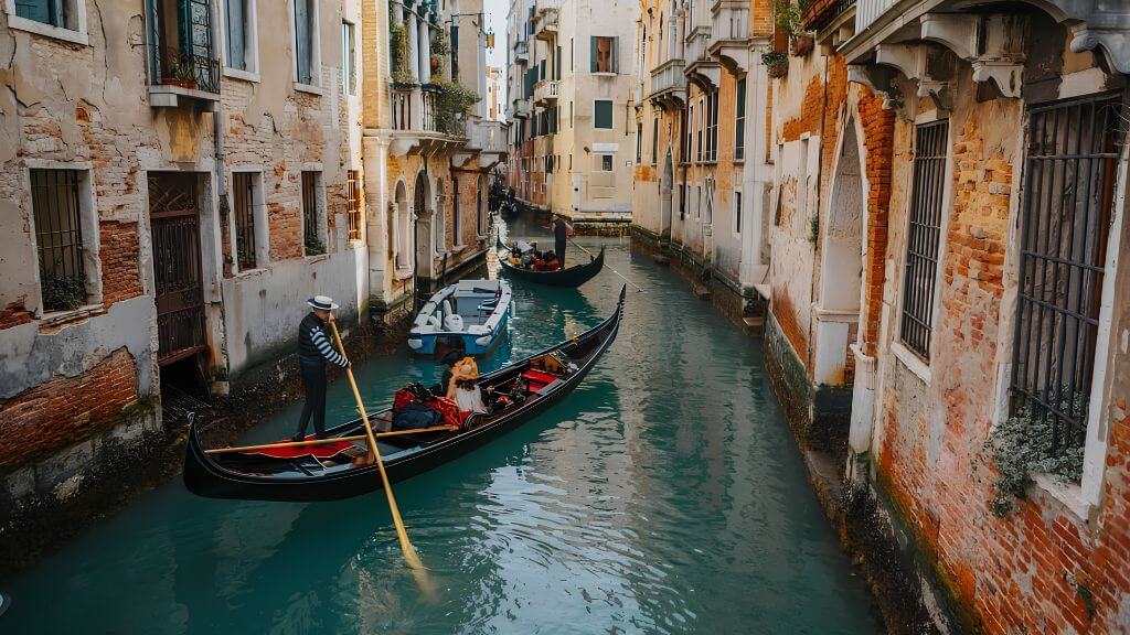 Trải nghiệm chèo thuyền gỗ len qua các con kênh nhỏ mang đến góc nhìn lãng mạn về Venice
