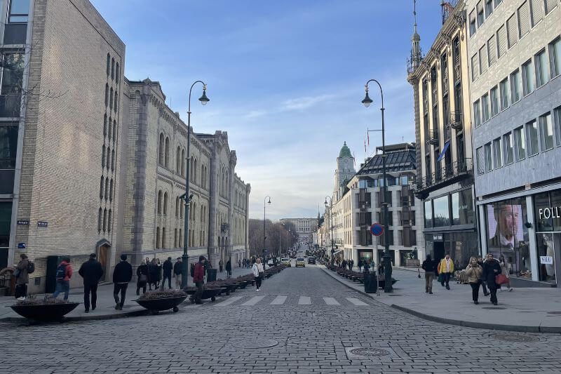 Karl Johans Gate – Tuyến phố trung tâm nổi bật với những dãy nhà cổ của Oslo.