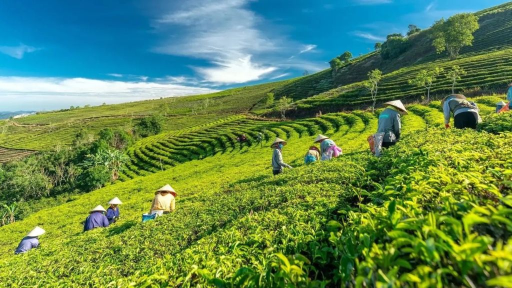 Đồi chè Cầu Đất đẹp đến ngỡ ngàng dưới làn sương sớm của bình minh