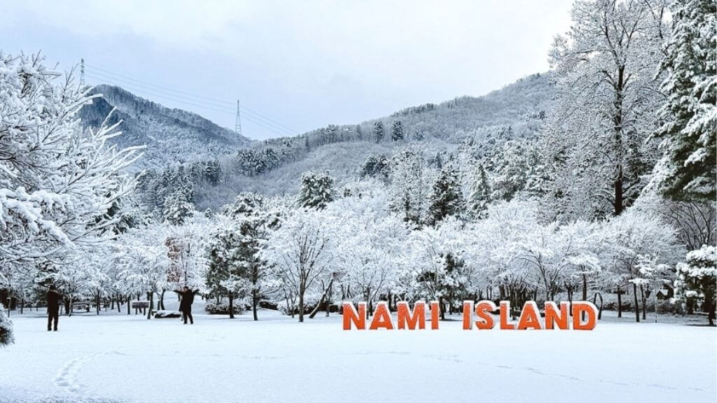 Tuyết phủ trắng xoá Đảo Nami vào mùa đông