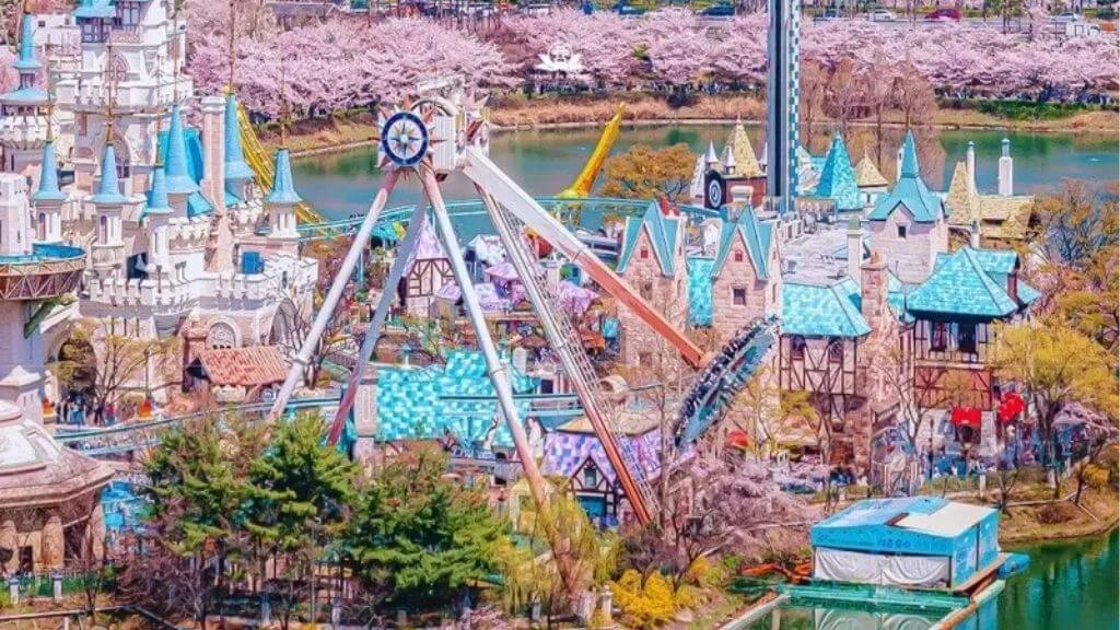 Lotte World rực rỡ ánh hồng vào mùa xuân
