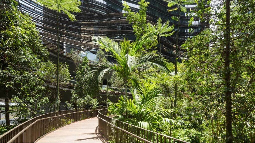 Dạo quanh The Green Heart tọa lạc tại Marina One sự kết hợp hài hòa giữa không gian xanh mát và kiến trúc hiện đại