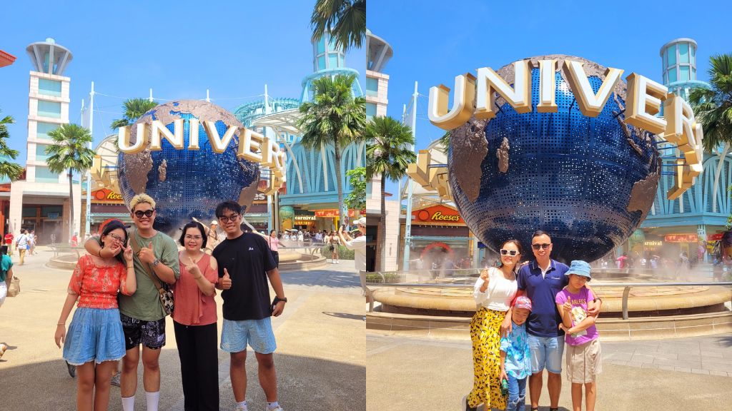 Đoàn chụp hình bên ngoài Universal Studios Singapore