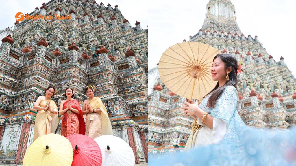 Hóa thân thành các cô gái Thái khi tham quan chùa Wat Arun cổ kính