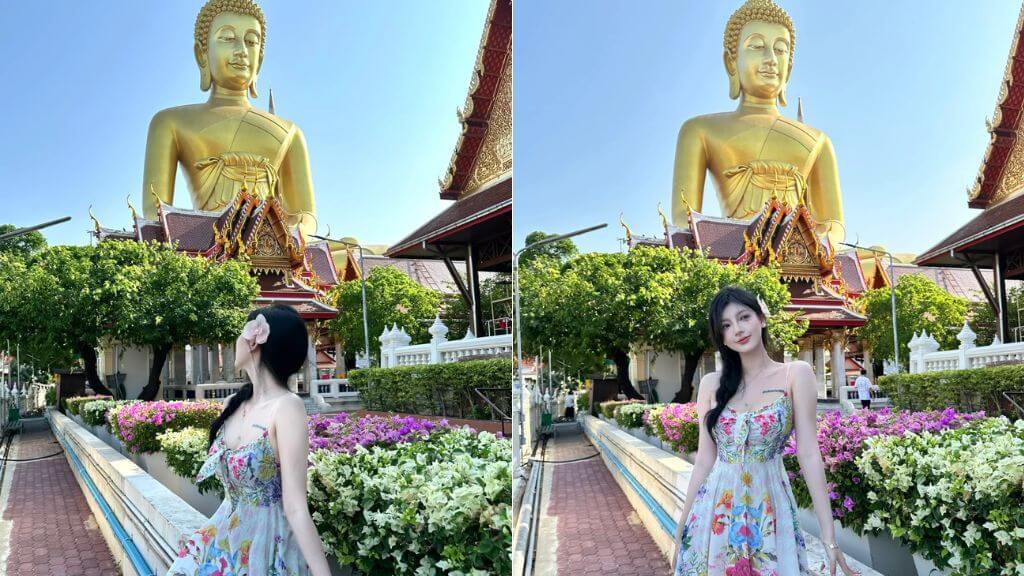 Du khách chụp hình tại Wat Phra Yai