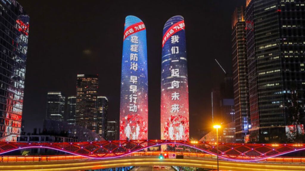 Tháp đôi Trung tâm Tài chính Thành Đô – cầu đi bộ “Vòng tròn lửa” Jiaozi